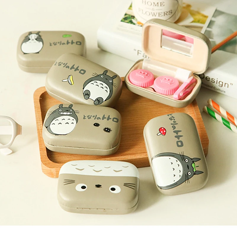 Lymouko новый дизайн мультяшный сосед Тоторо с зеркалом ПУ Чехол для контактных линз