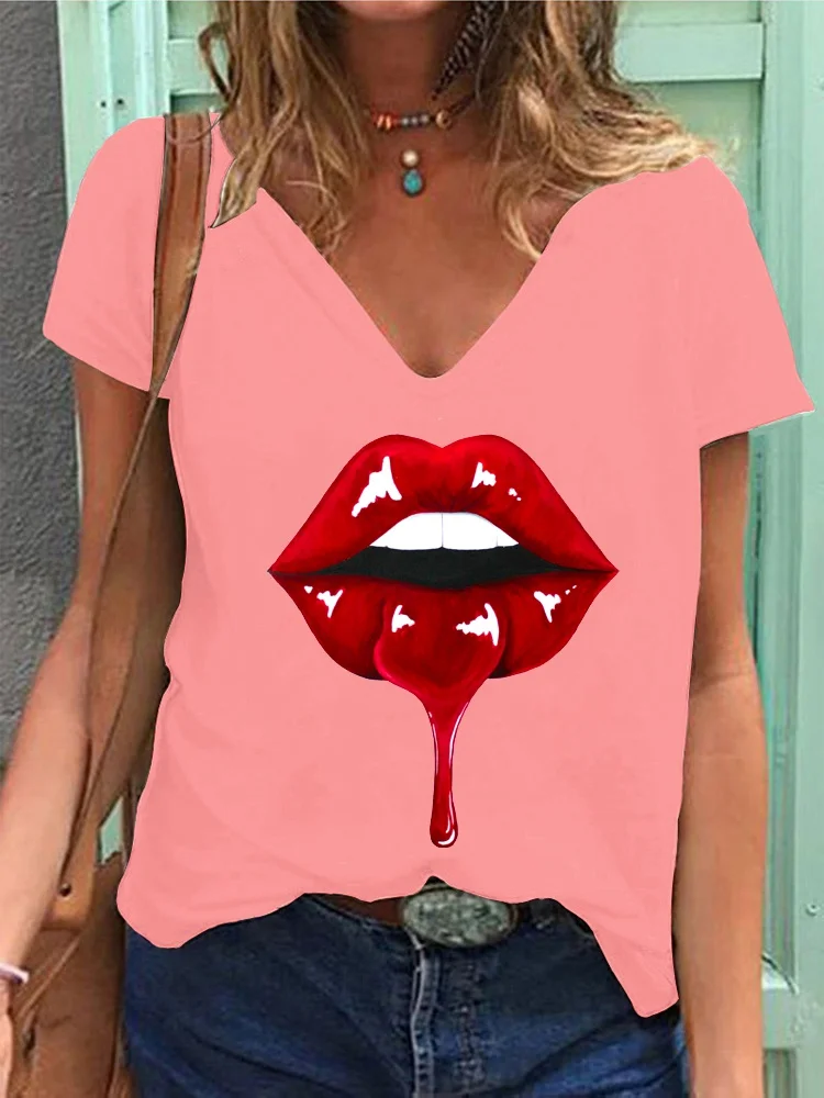 Женская летняя футболка с V-образным вырезом коротким рукавом | одежда