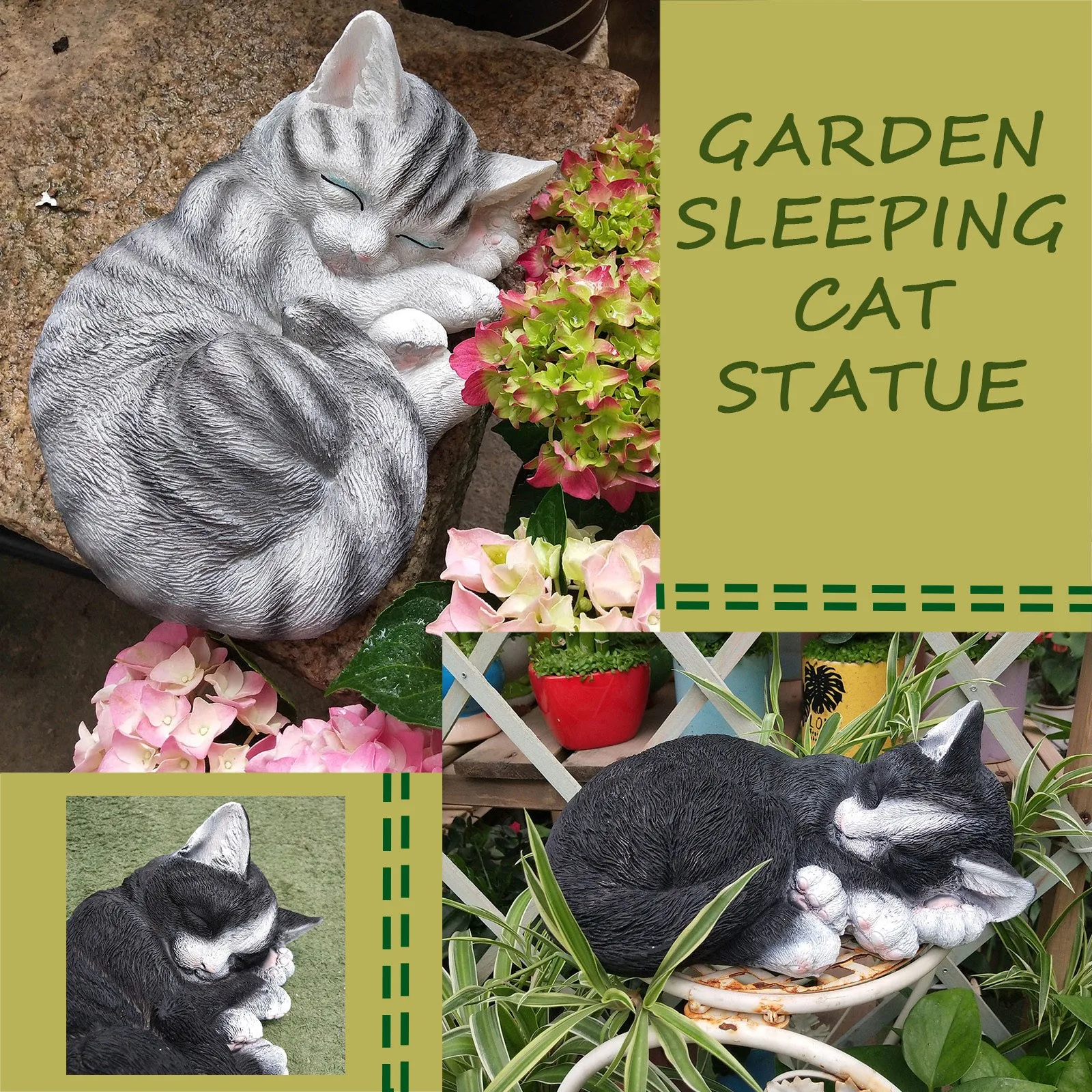 

Cute Garden Sleeping Cat Statue Garden Collection Resin and Stone Decorative Creative Animal Figurine Home Decor Sculpture