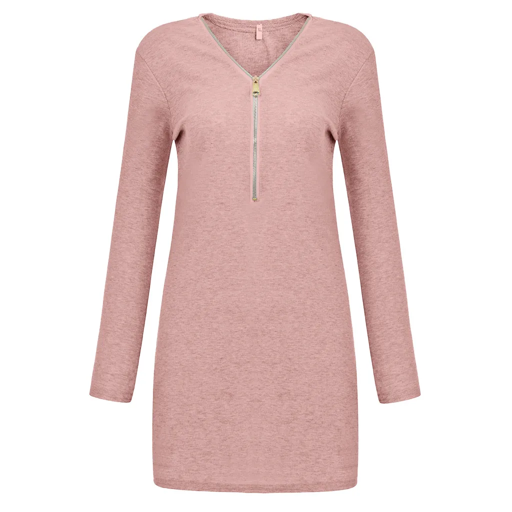 JAYCOSIN женское однотонное платье с v образным вырезом на молнии облегающее