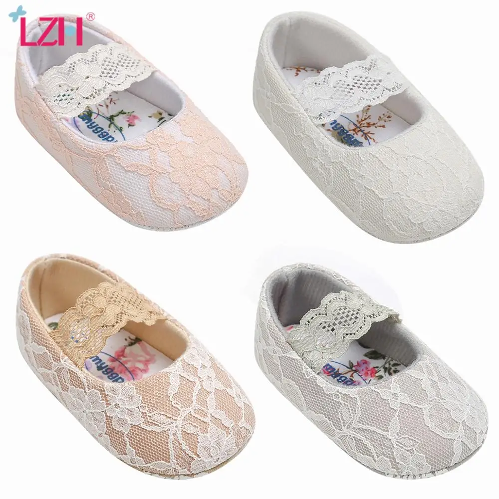 

LZH Autumn Spring Lace Shoes For Baby Toddler First Walkers Crib Floral Soft Soled Anti-Slip Shoes Infant Born Girls Shoes New