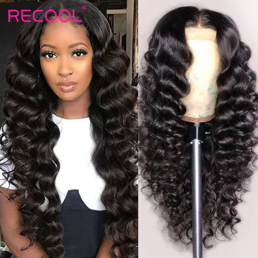 Recool свободные с глубокой волной на сетке 13x4 передние парики из человеческих
