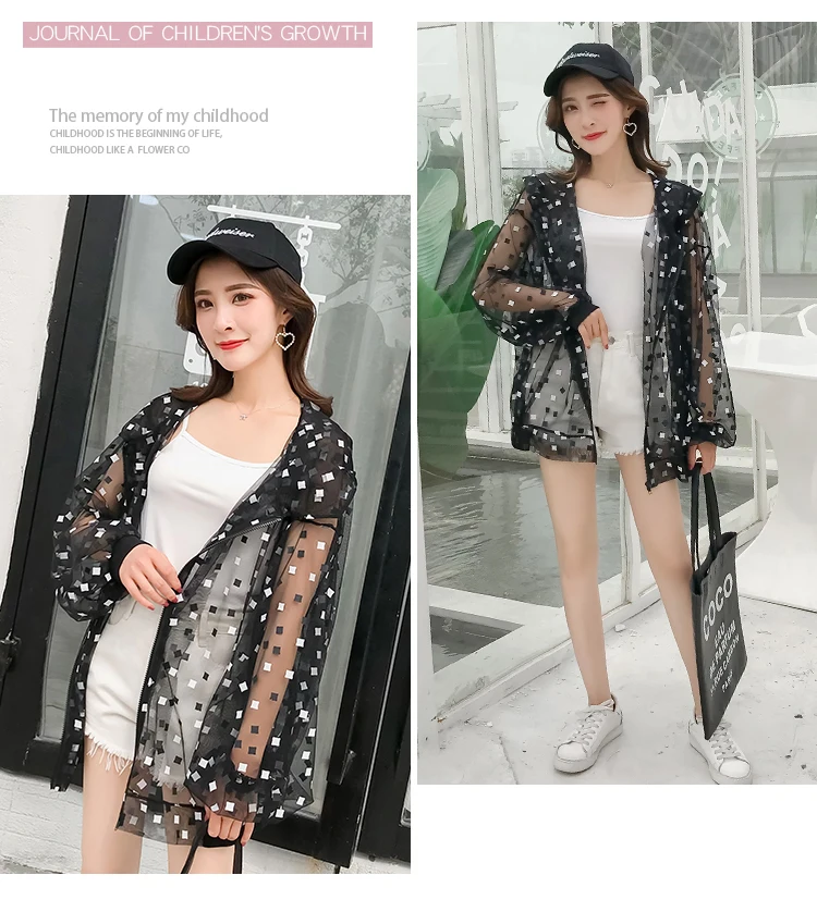 Summer Autumn Sun Protection Transparent Jacket Women Harajuku Loose Thin Hooded Black Jacket Cardigan Coat Casaco Feminina