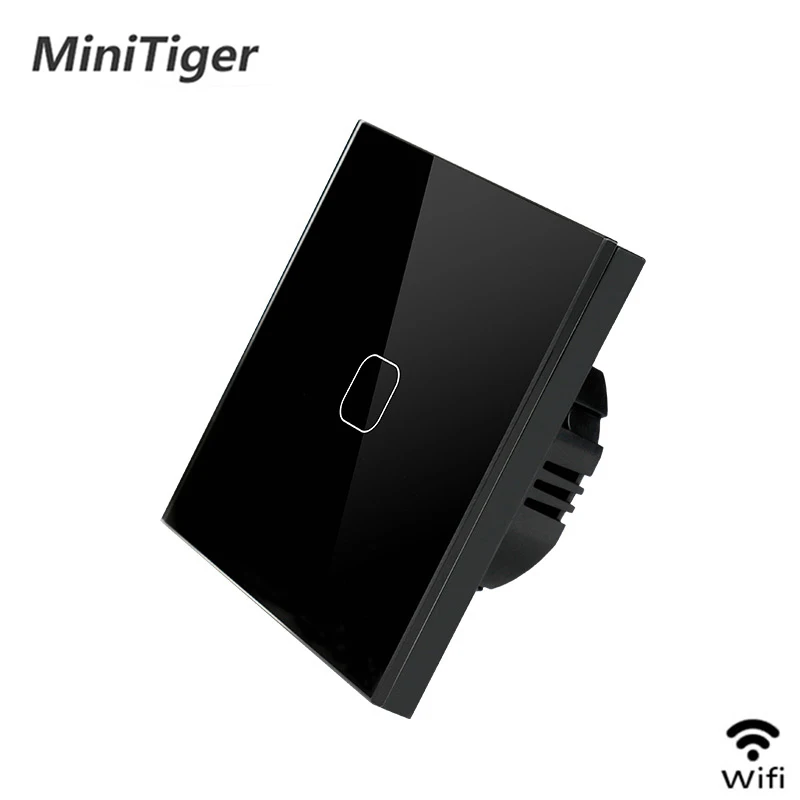 WiFi Black 1gang Minitiger wifi умный сенсорный выключатель приложение беспроводной пульт дистанционного света настенный выключатель Хрустальная стеклянная панель работает с Alexa/Google Home - Цвет: WiFi Black 1gang
