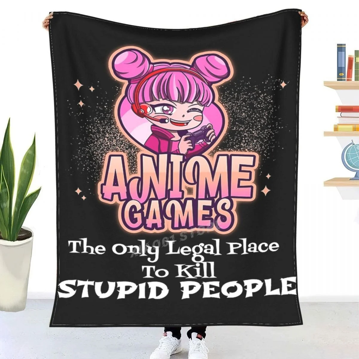 

Anime Games The Only Legal Place To Kill Stupid People - Cute Anime Girl Throw Blanket Sherpa Blanket Bedding soft Blankets