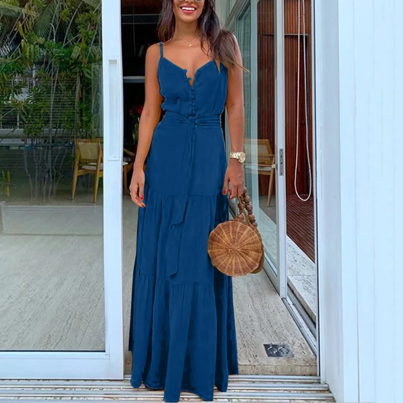 

Женское длинное платье на бретельках, без рукавов, с открытой спиной