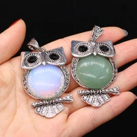 2021 newest owl alloy pendant natural stone agates shell necklace pendants for women men size 30x55mm