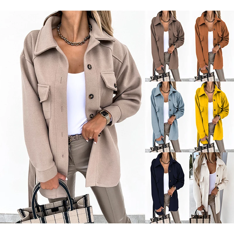 

Autumn Women's Coat Lapel Single Breasted Solid Color Coat Winter Women's Long Sleeve Wide Loose Pocket Coat
