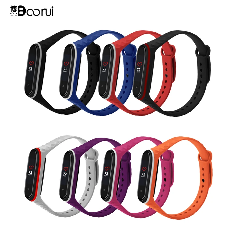 BOORUI двойной цветной Алмазный mi band 4 ремешок для xiaomi mi band 4 3 Силиконовый ремешок для часов браслет correa mi band 3 ремешок