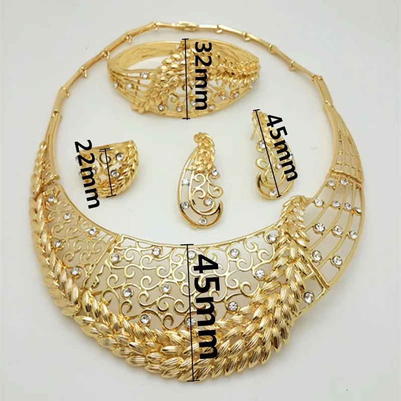 

Hot Sales Nigerian brand Wedding African Jewelry Sets Dubai Gold-color Jewelry Sets overgild Costume Romantic Long Design