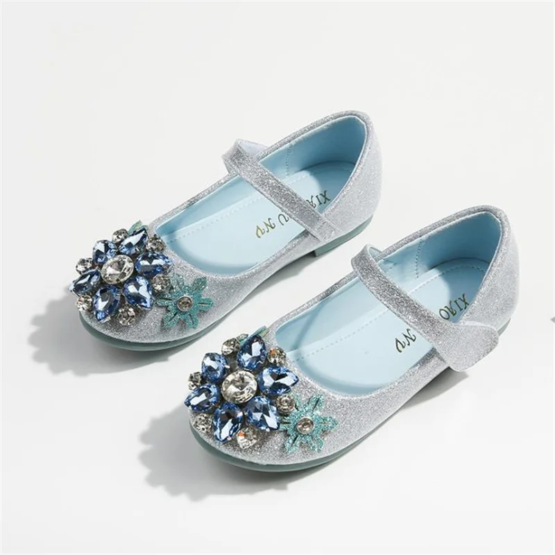JY Children girls Bling Crystal shoes Flat princess Dance Party Shoes Girl Sky Blue  25-35 LK-3 GZX04