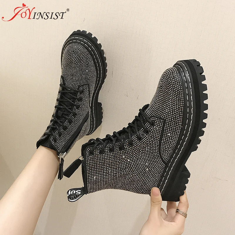Winter Women's Boots Platform Fashion Rhinestone Lace up Round Toe Snow Women Shoes 2019 New High Quality | Обувь