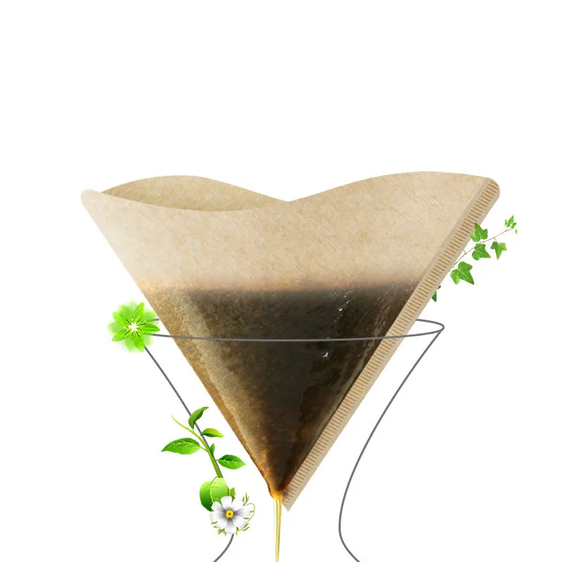 Натуральная неотбеленная коническая фильтровальная бумага V-type для кофе 100 шт.