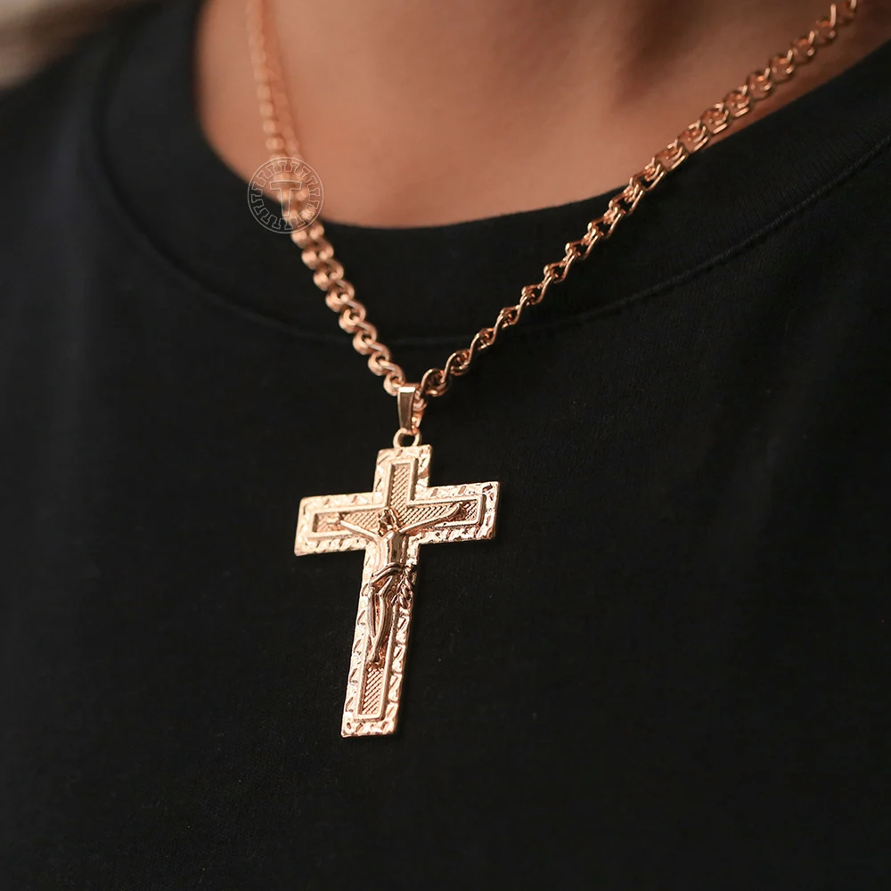 Ожерелье с подвеской в виде Креста для мужчин и женщин из розового золота 585 пробы