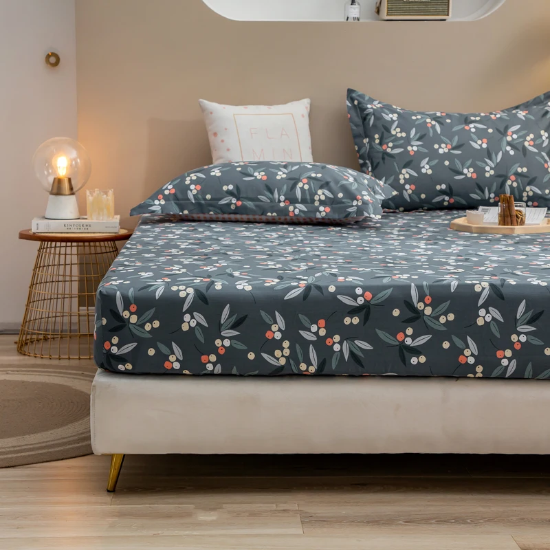 

Yaapeet 1pcs Print Cotton Fitted Sheet Bed Mattress Cover Bed Cover with Elastic Band Bed Protection Pad Mattress Protector