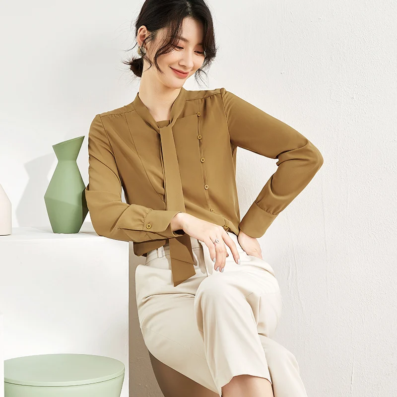 

Women's Shirt 2021 Spring and Autumn New Retro Design Niche Ribbon Top Loose Chiffon Long Sleeve Ol Blouse