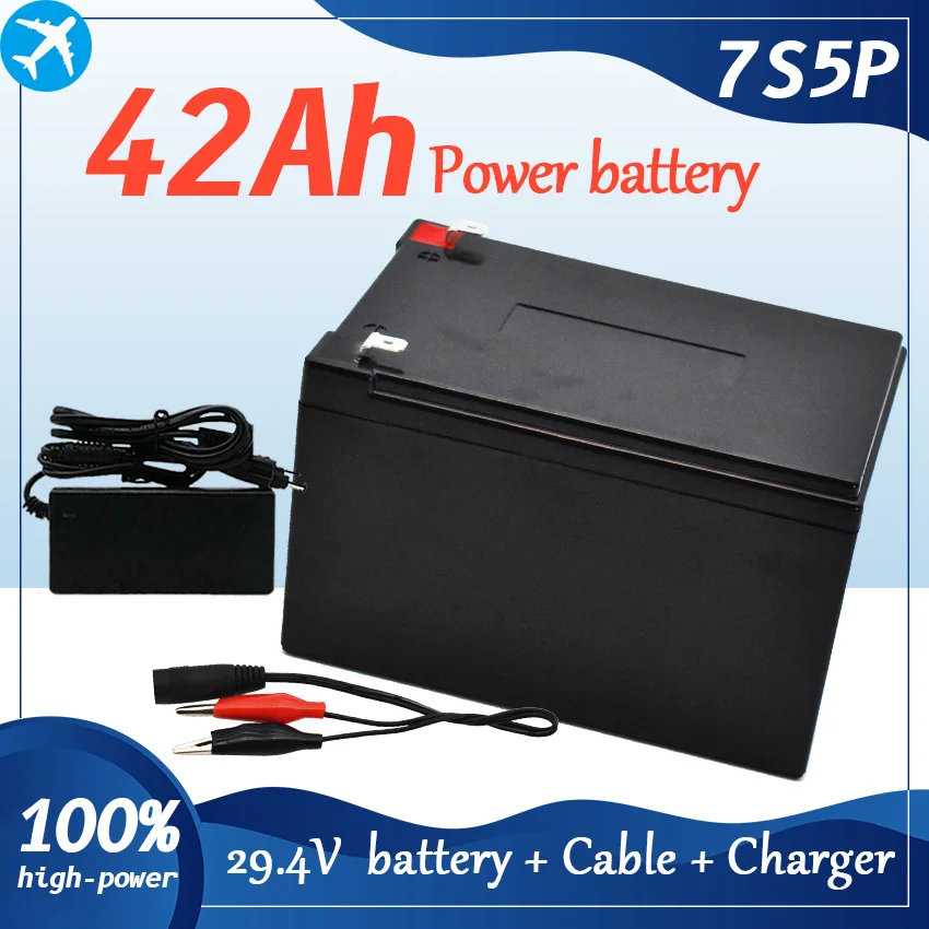

100% Power battery 7s5p 24V 42ah battery pack 500W 29.4V 42000mah wheelchair electric bicycle lithium ion battery + 2A charger