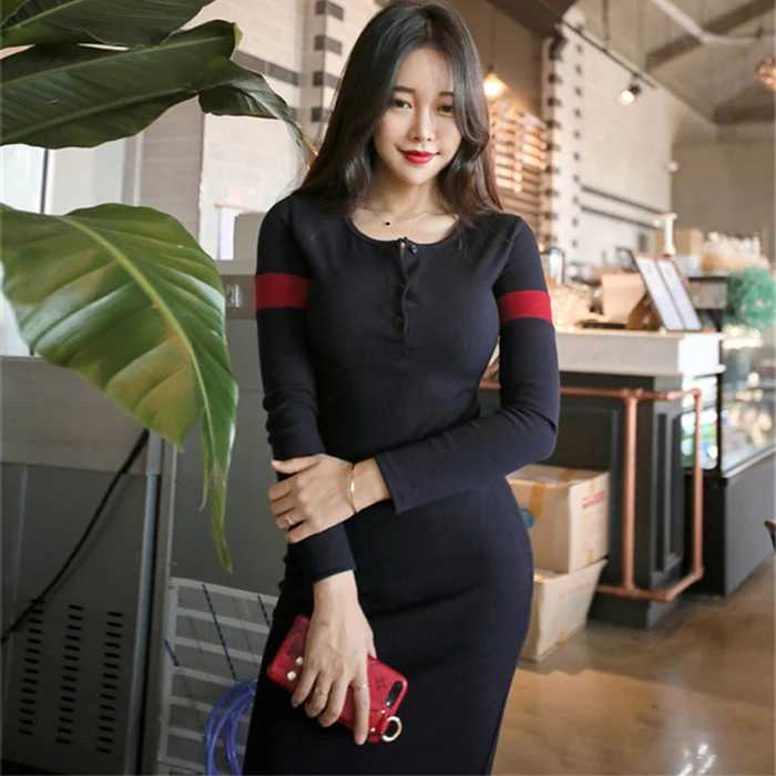 

COIGARSAM Fashion Women dress New Spring Dresses Dark Blue 848