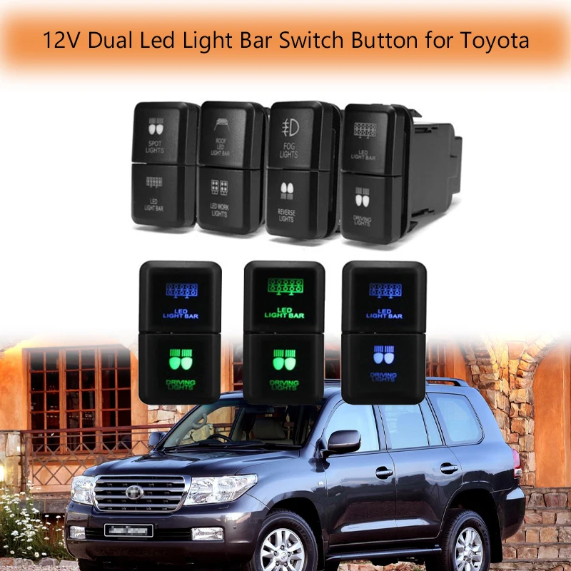 

Led Light Bar Switch Button DC12V Fog Reverse Spot Roof Work Driving Led Light Bar Dual On-Off Push Button Switch for Toyota