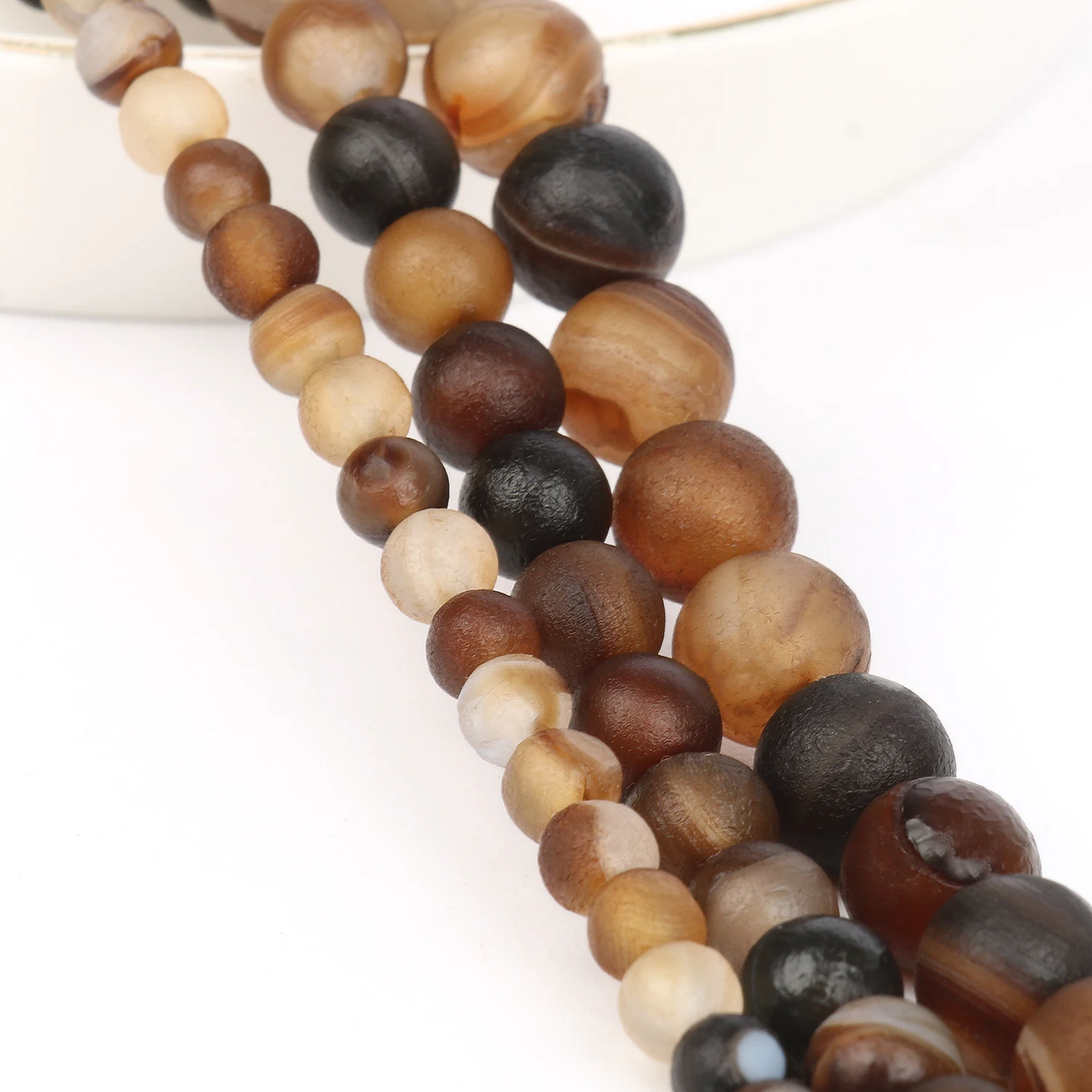 Бусины из натурального камня кофейного цвета в коричневую полоску оникс 6/8/10 мм
