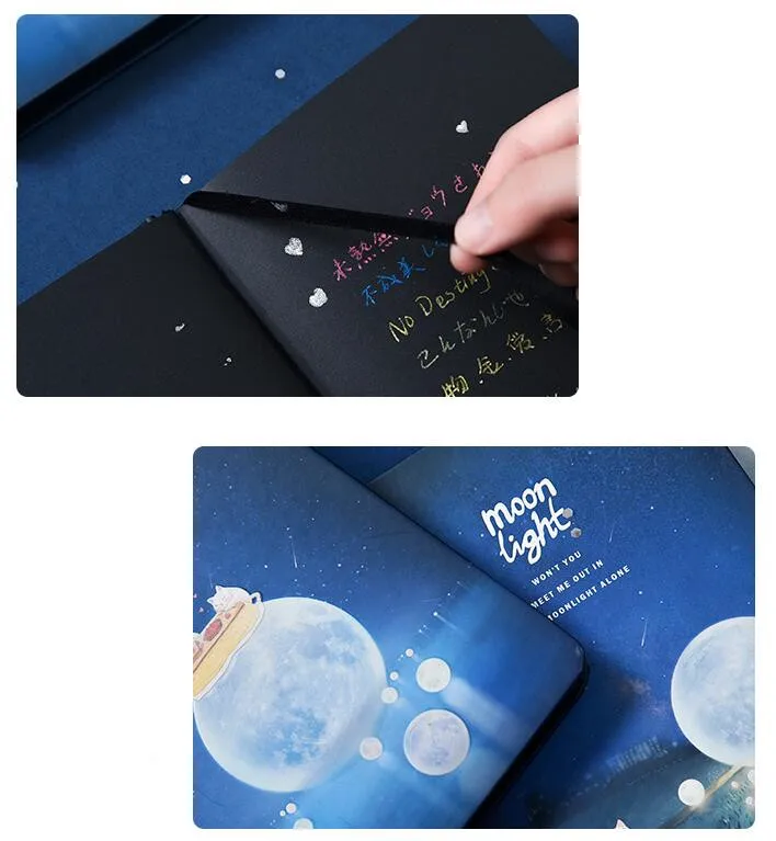 "Moonlight" Hard Cover Black Papers Sketchbook Notebook Journal Diary Blank Notepad Stationery Gift