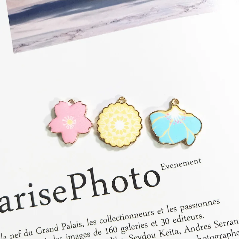 10 шт. эмалью с рисунком одуванчика вишня Магнолия сплав кулон ювелирные изделия