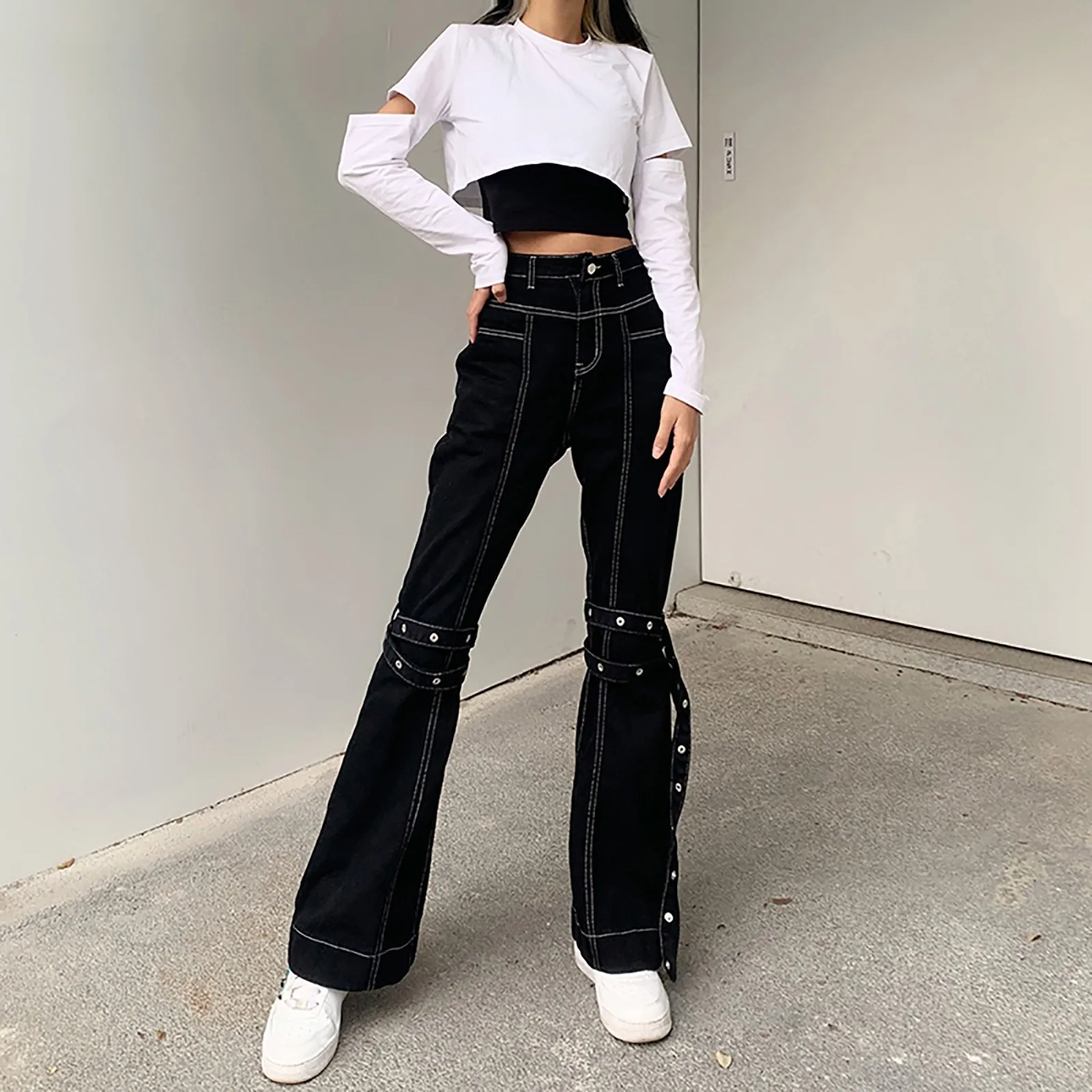 

Vintage Jeans Woman Denim Long Pants Spring Vogue Women's Lace-Up Decorated High-Waisted Topline Slimming Casual Trousers Jean