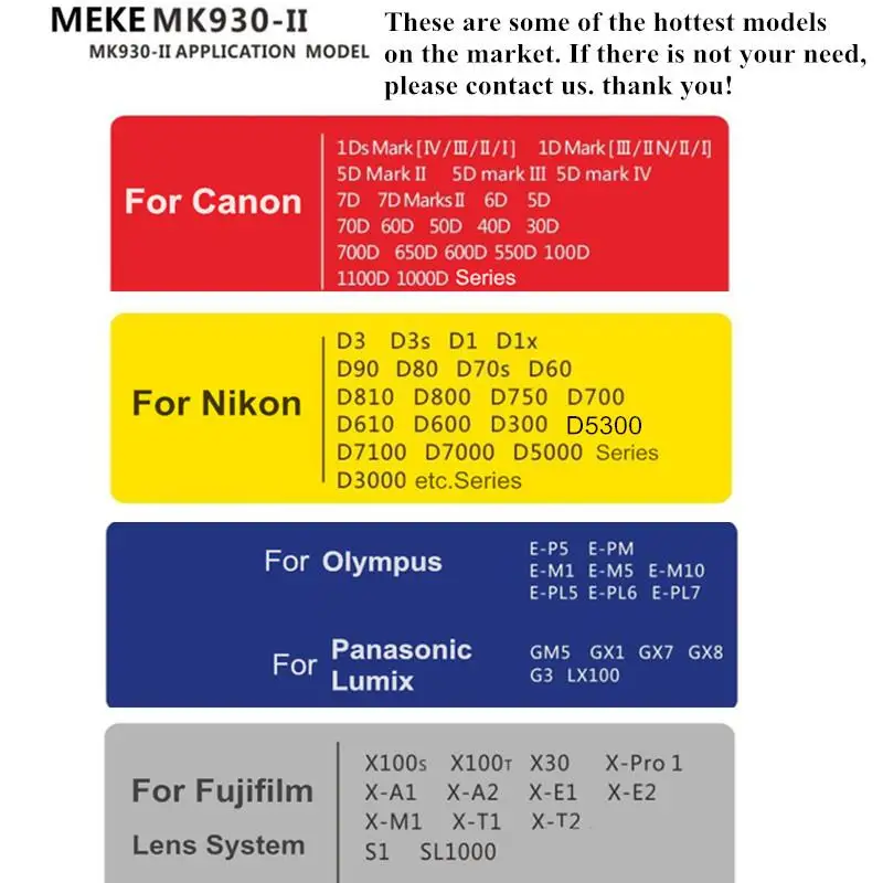 

Meike MK930 II Speedlite DSLR , Nikon D610 D5300 Canon 400D 550D yongnuo YN-560 II