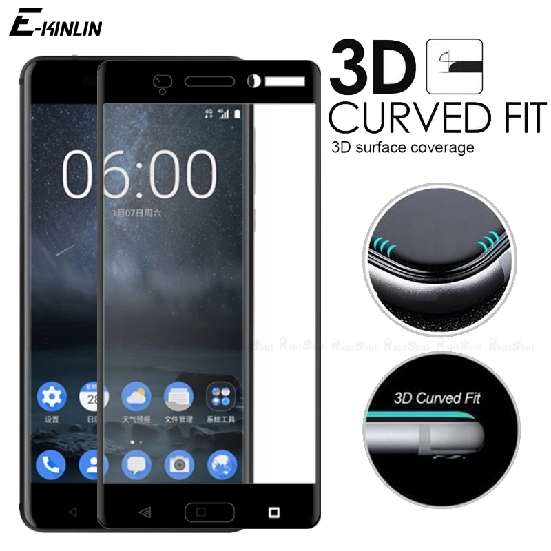 

3D Curved Edge Full Cover Tempered Glass For Nokia X6 8 5 Plus 2018 6.1 5.1 3.1 Screen Protector Protective Film