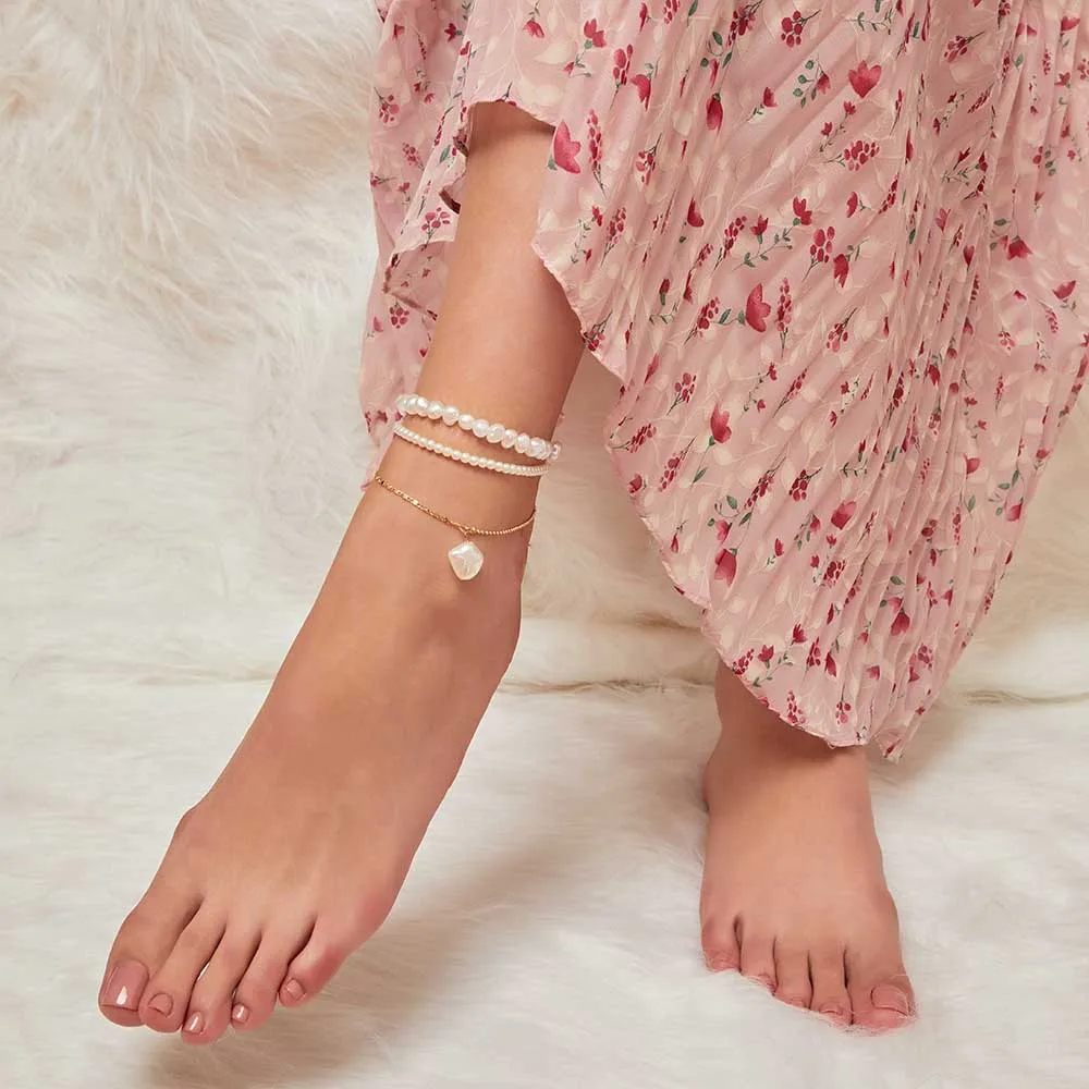 

New Beach Series Holiday Style Barefoot Pearl Three-Piece Foot Anklet Vintage Simple Jewelry Accessories боаслет на ногу мужской