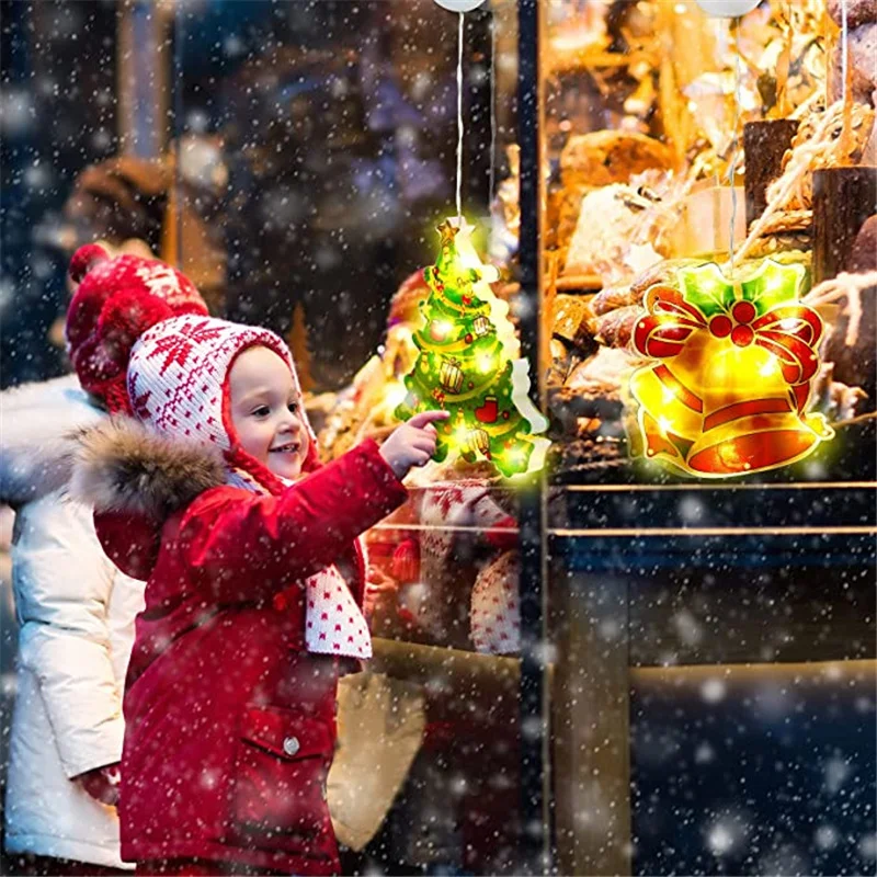 Рождественские светодиодные фонари для украшения окон в форме Санта-Клауса