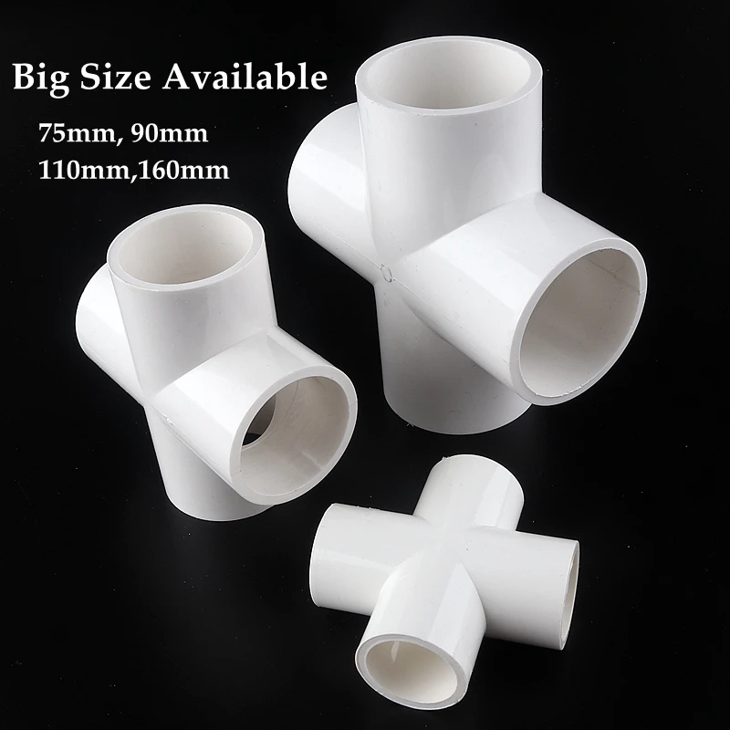 

Wholesale ID 63/75/90/110/160mm Cross 4 Ways Connector PVC Pipe Fittings Irrigation System Watering Large Size 4-Way Quick Joint