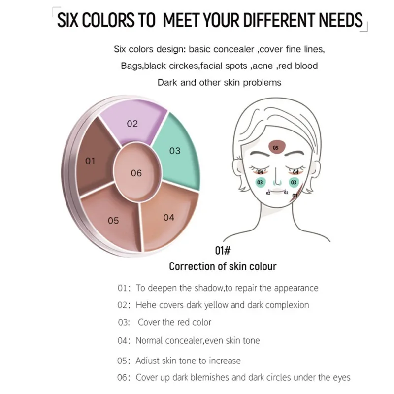 6 цветов консилер для лица макияж крем Осветляющий цвет кожи покрытие дефекты