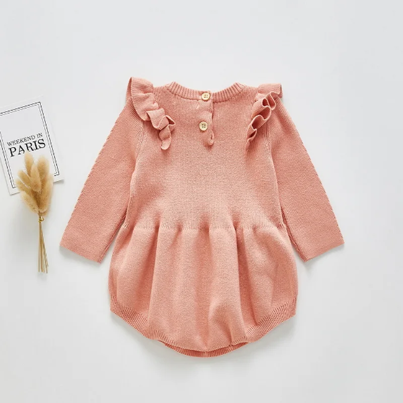 2021 nuevo oto&ntilde;o Body para beb&eacute; manga larga acampanada de cuello redondo lana de Color s&oacute;lido mono ni&ntilde;os ropa de 0-2 a&ntilde;os E336-5