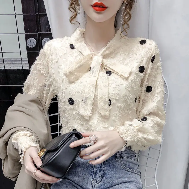 

Blouse Long Sleeve V-neck Point autumn Blouse Turn Down Collar Lady Office Shirt Tunic Casual Loose Tops Oversized Blusas
