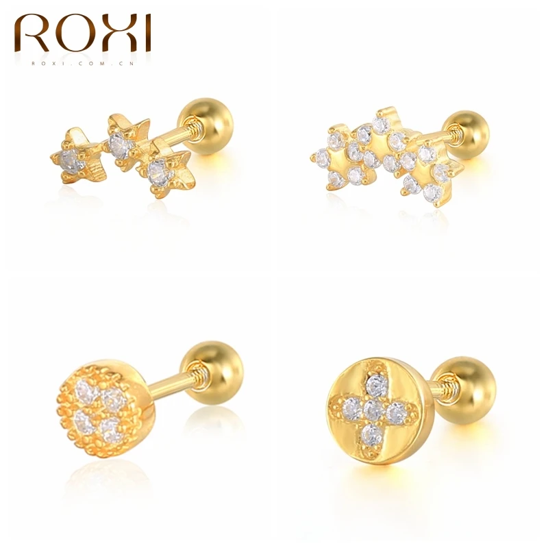 

ROXI Geometry Round White Zircon Earrings For Women Silver 925 Ear Piercing Screw Stud Earring Jewelry 2021 Boucle Oreille Femme