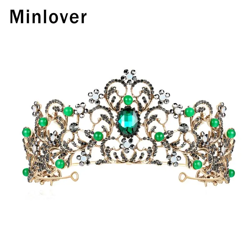 Minlover Новые Свадебные украшения для волос с зелеными кристаллами винтажные
