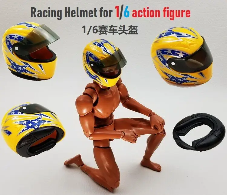 

in stock 1/6 Scale Action Figure yellow Racing Helmet for Scene accessories Model fit 12'' figure body