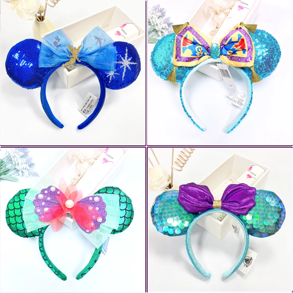 

New Mickey Ears Headband Plush Mouse Minnie Big Sequin Bows EARS COSTUME Headband Cosplay Plush Adult Kids Headband