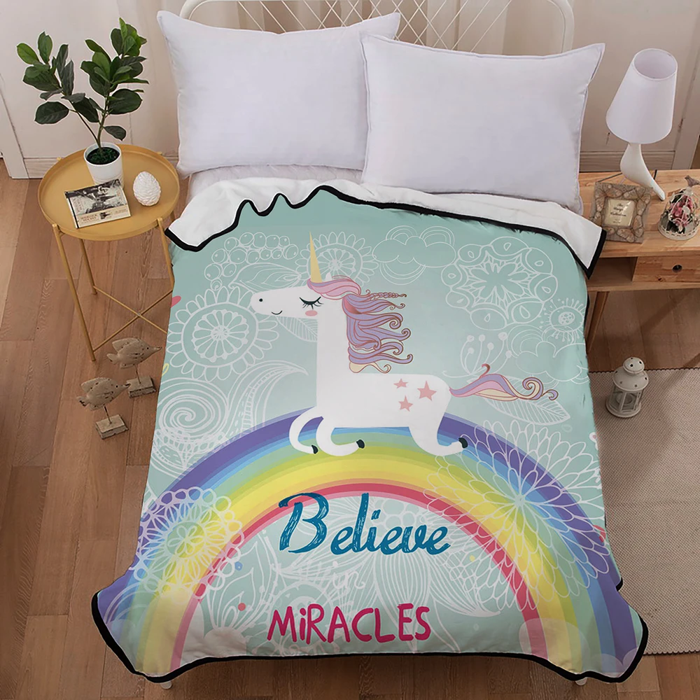 

Rainbow Unicorn Flannel Blanket Cartoon Sherpa Blanket 150x200cm Home Room Throw Blanket Bedroom Living Room Sofa Nap Blanket