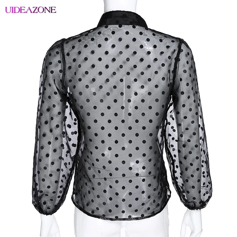 UIDEAZONE прозрачная блузка узор в горошек женская шифоновая рубашка сексуальная