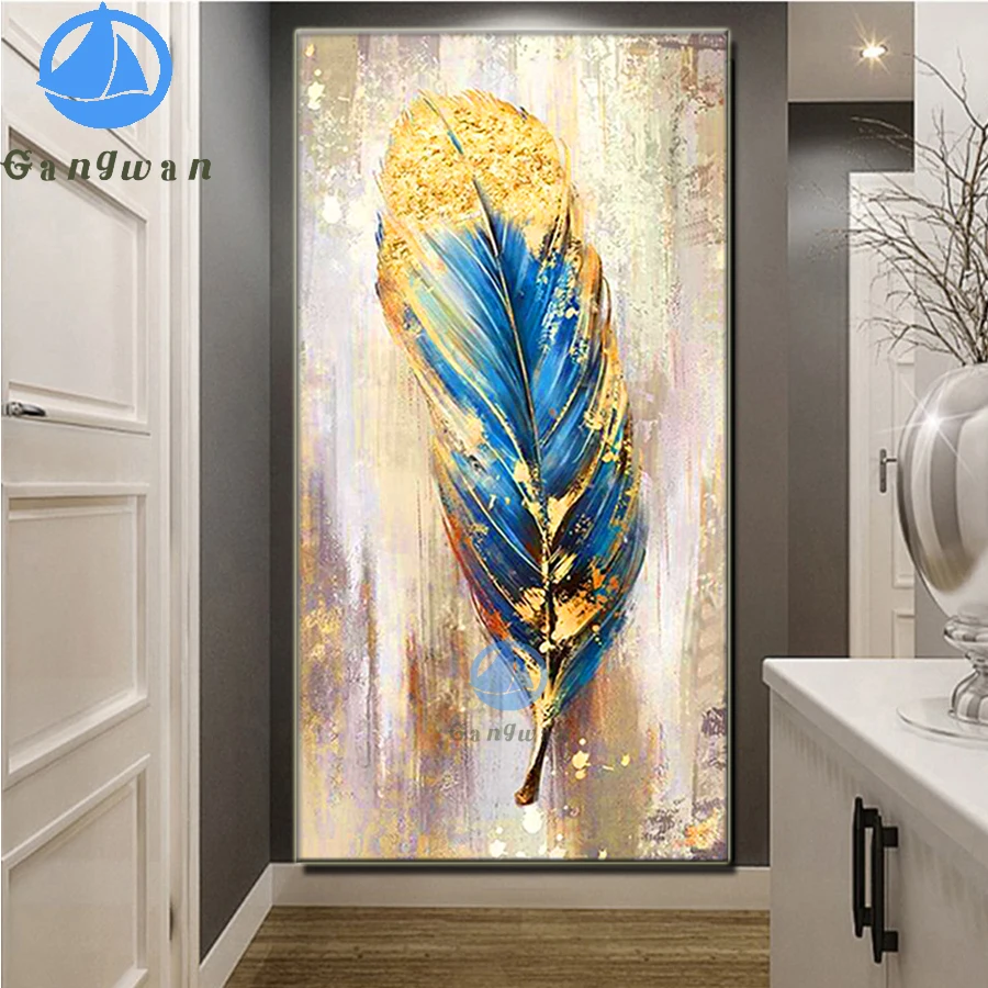

Abstract Golden feather Large size 5d diy diamond painting embroidery full square round rhinestone Of picture mosaic decor art