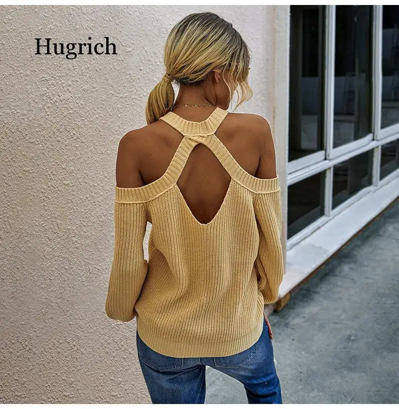 

Knitted Sweater Woman Autumn Winter Long Sleeve Tops Elegant Open Back Solid Black Pullover Womens Sweaters 2020 Fashion Clothes