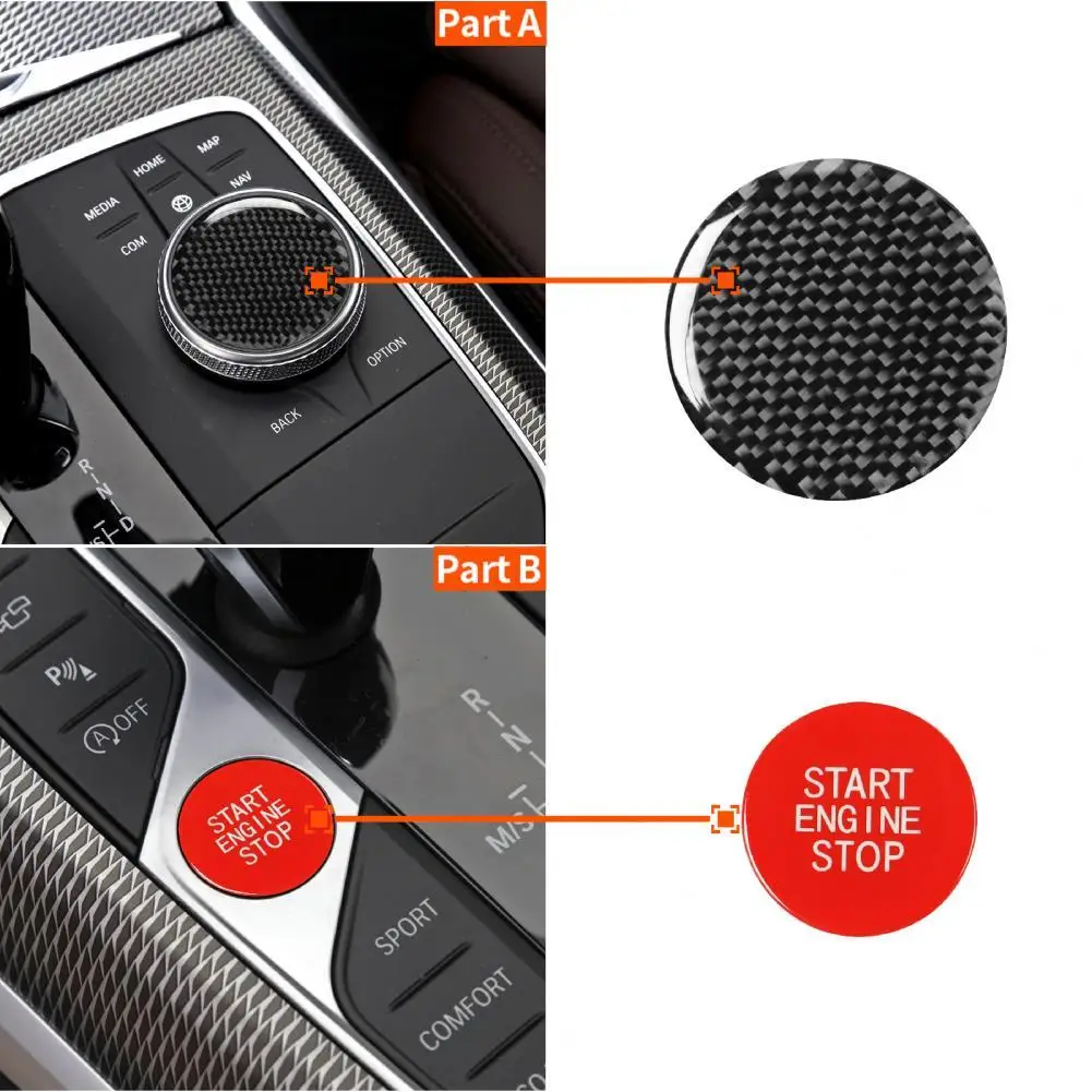

85% Hot Sales!!! Durable Protective Carbon Fiber Multi-media Button Cover Sticker Start Stop Switch Auto Parts Accessories for B