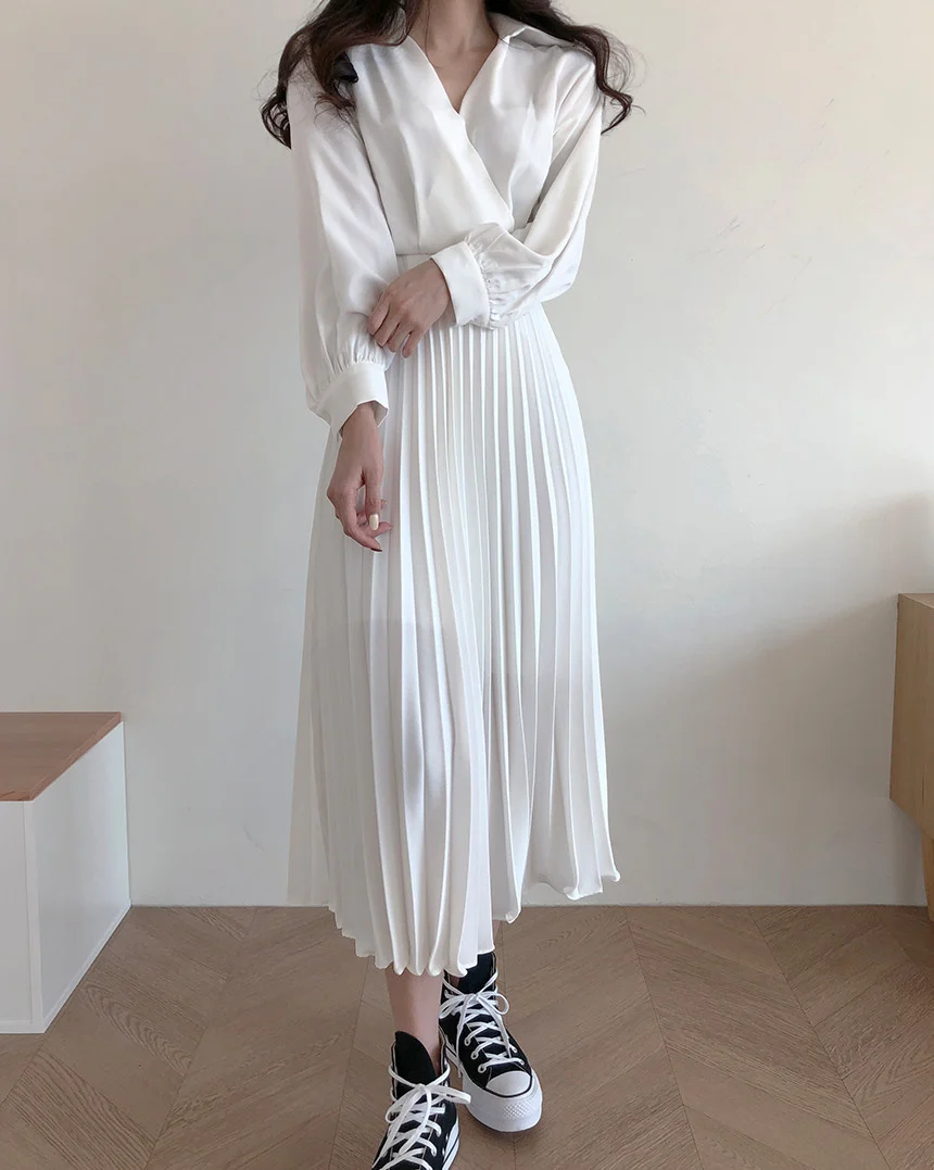 

Chic Pleated Color Dress Rac