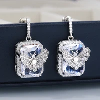 juwang luxury cubic zirconia square women stud earrings real gold plated ear earring fashion jewelry for wedding decoration
