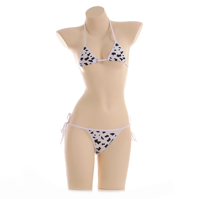 Сексуальный милый женский бюстгальтер-бикини с пятнами коровы и трусики