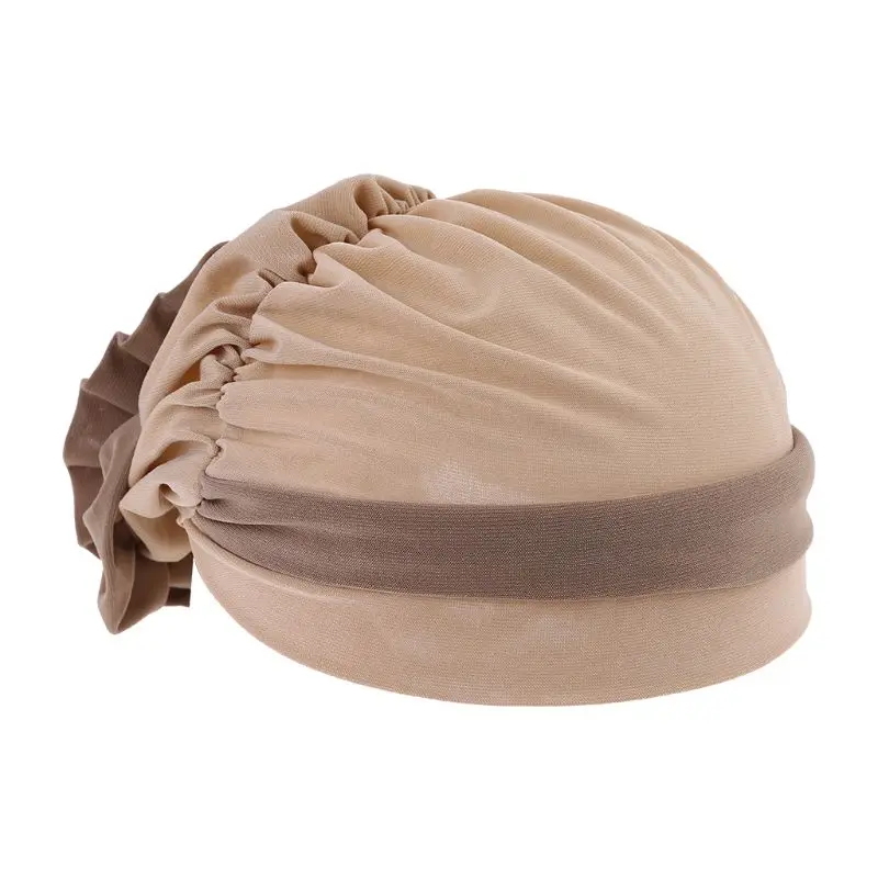 

Womens Elegant Stretchy Flower Block Color Muslim Turban Chemo Cancer Cap Beanie