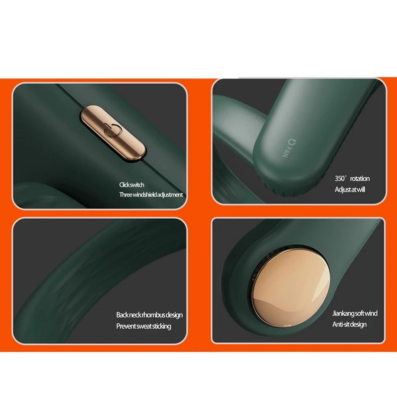 

Portable Neck Fan,Wearable Personal USB Rechargeable Hand Free Lazy Neckband Sports Fan for Office Outdoor Travel