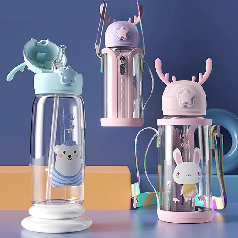 

Personalized straw cup summer simple creative trend style outdoor outing to carry cute cartoon plastic water bottle